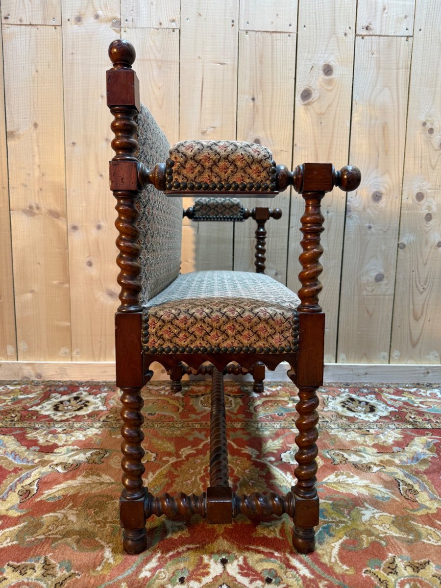 Petit banc d'office en acajou de style Louis XIII-photo-1