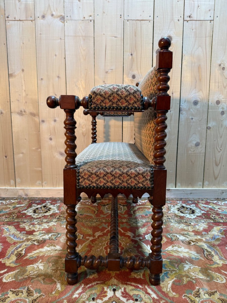 Petit banc d'office en acajou de style Louis XIII-photo-3