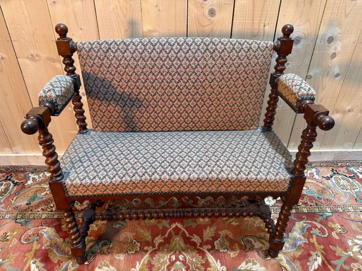 Petit banc d'office en acajou de style Louis XIII