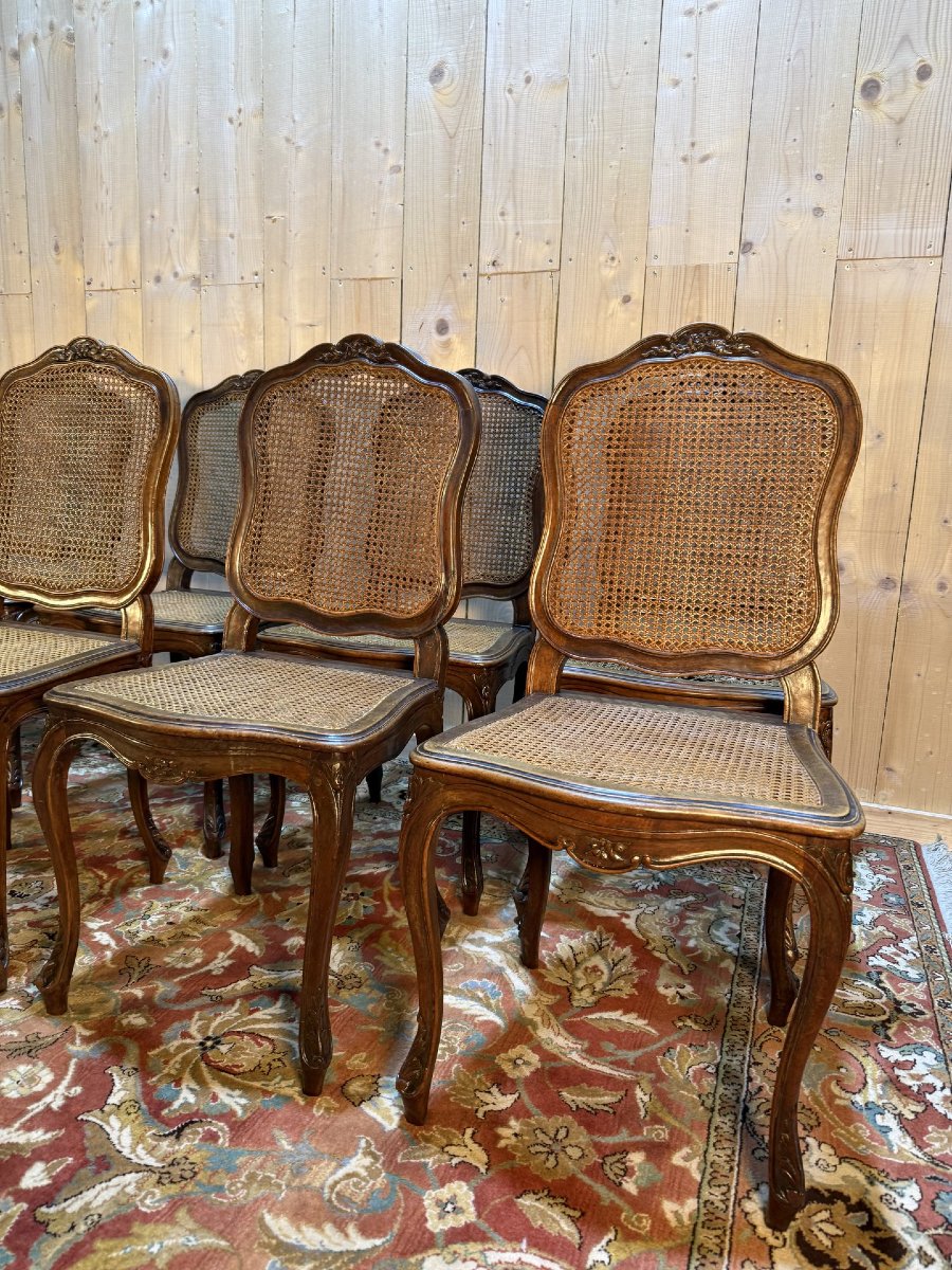 Set Of 10 Louis XV Style Chairs In Walnut And Caning-photo-3