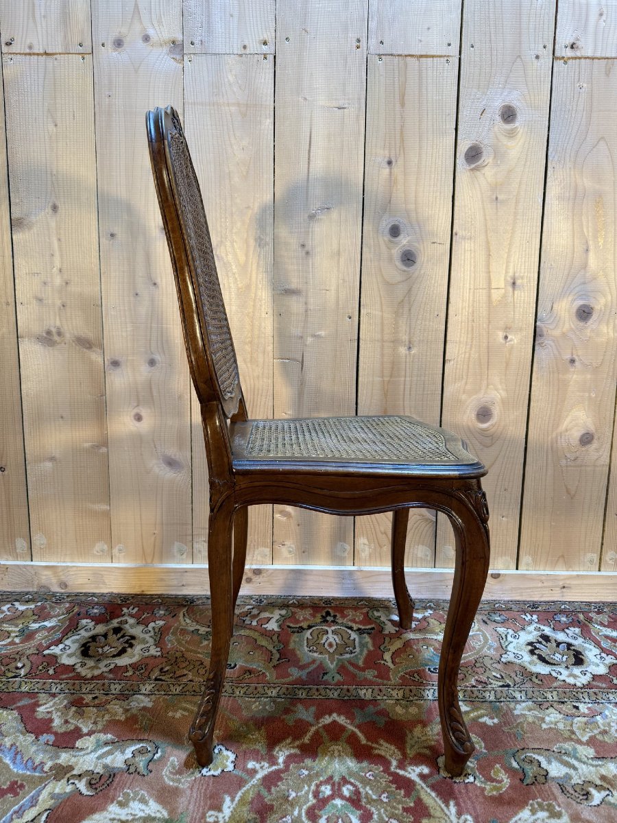Set Of 10 Louis XV Style Chairs In Walnut And Caning-photo-1
