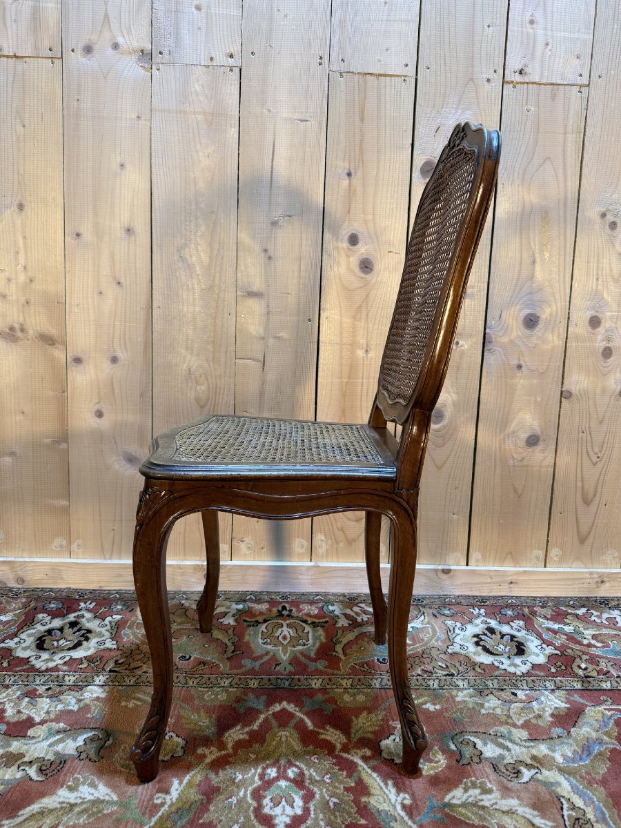 Set Of 10 Louis XV Style Chairs In Walnut And Caning-photo-3