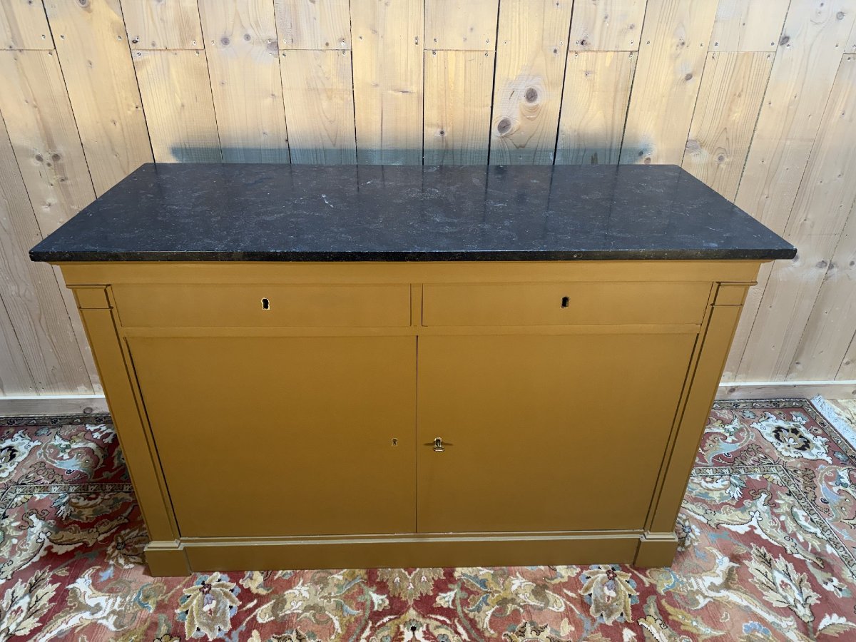 Louis Philippe Style Sideboard In Painted Wood And Black Marble-photo-2
