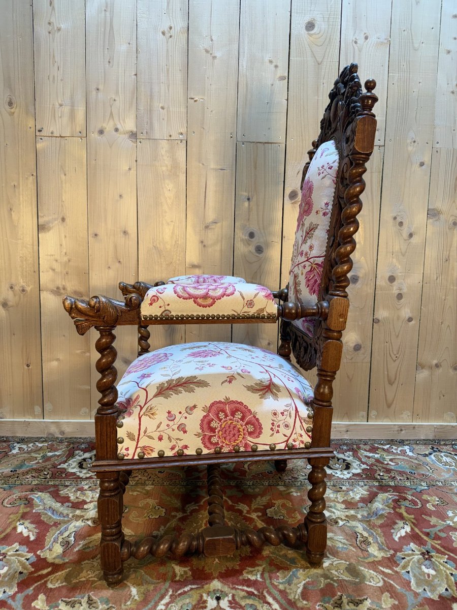High Period Style Carved Walnut Armchair-photo-3