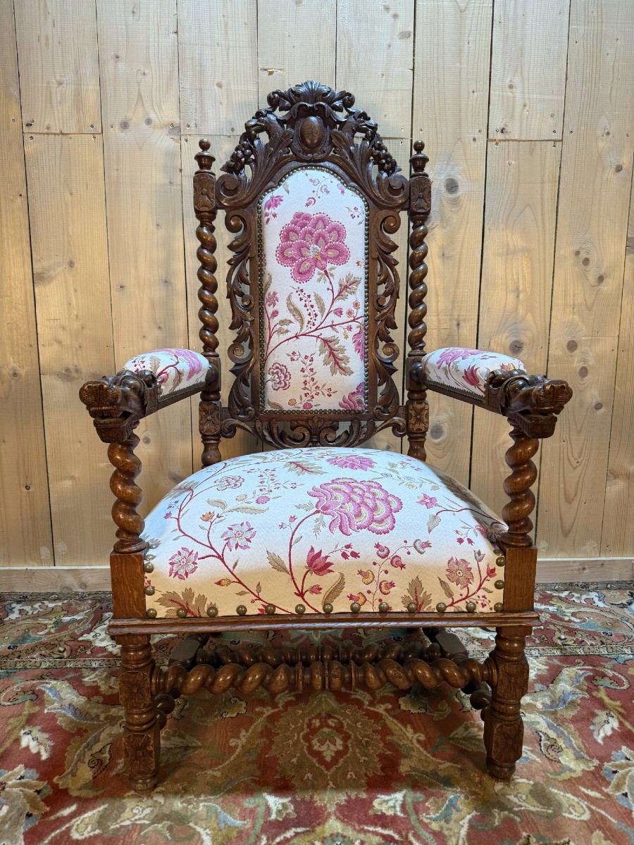 High Period Style Carved Walnut Armchair