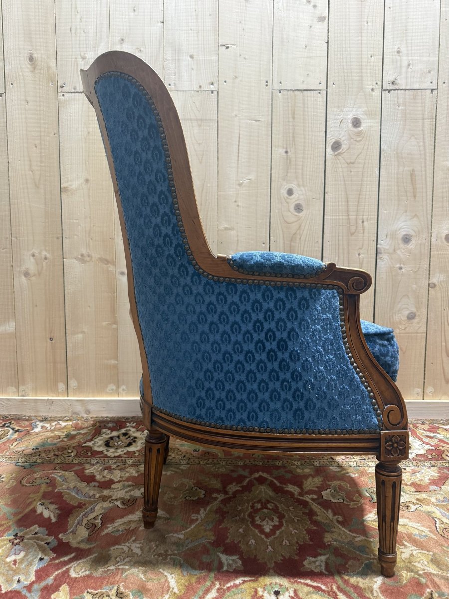 Louis XVI Style Wingback Chair In Blue Velvet-photo-1