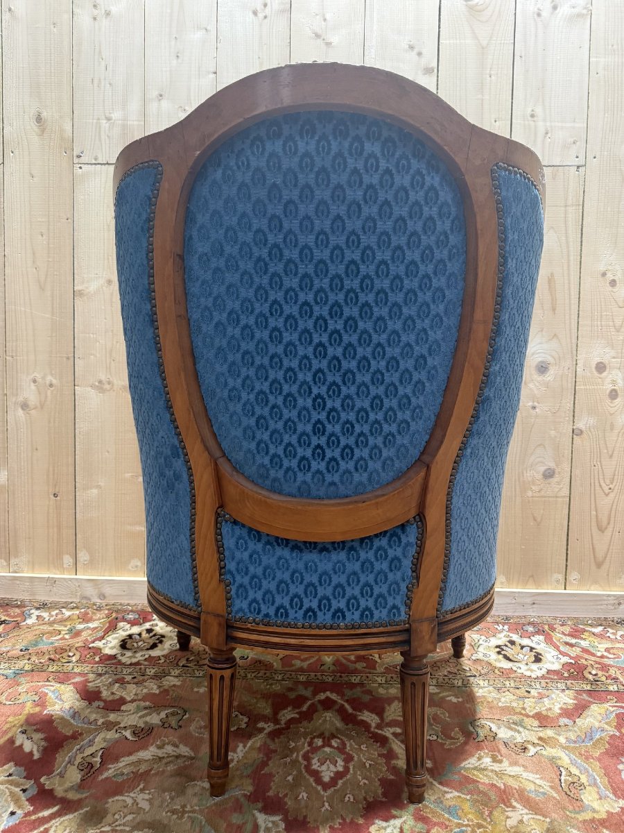 Louis XVI Style Wingback Chair In Blue Velvet-photo-2