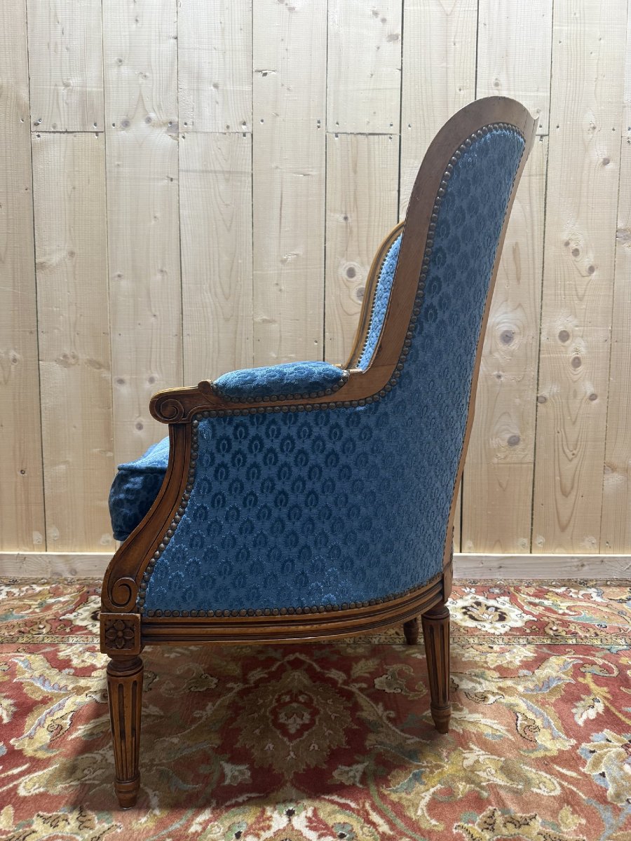 Louis XVI Style Wingback Chair In Blue Velvet-photo-4