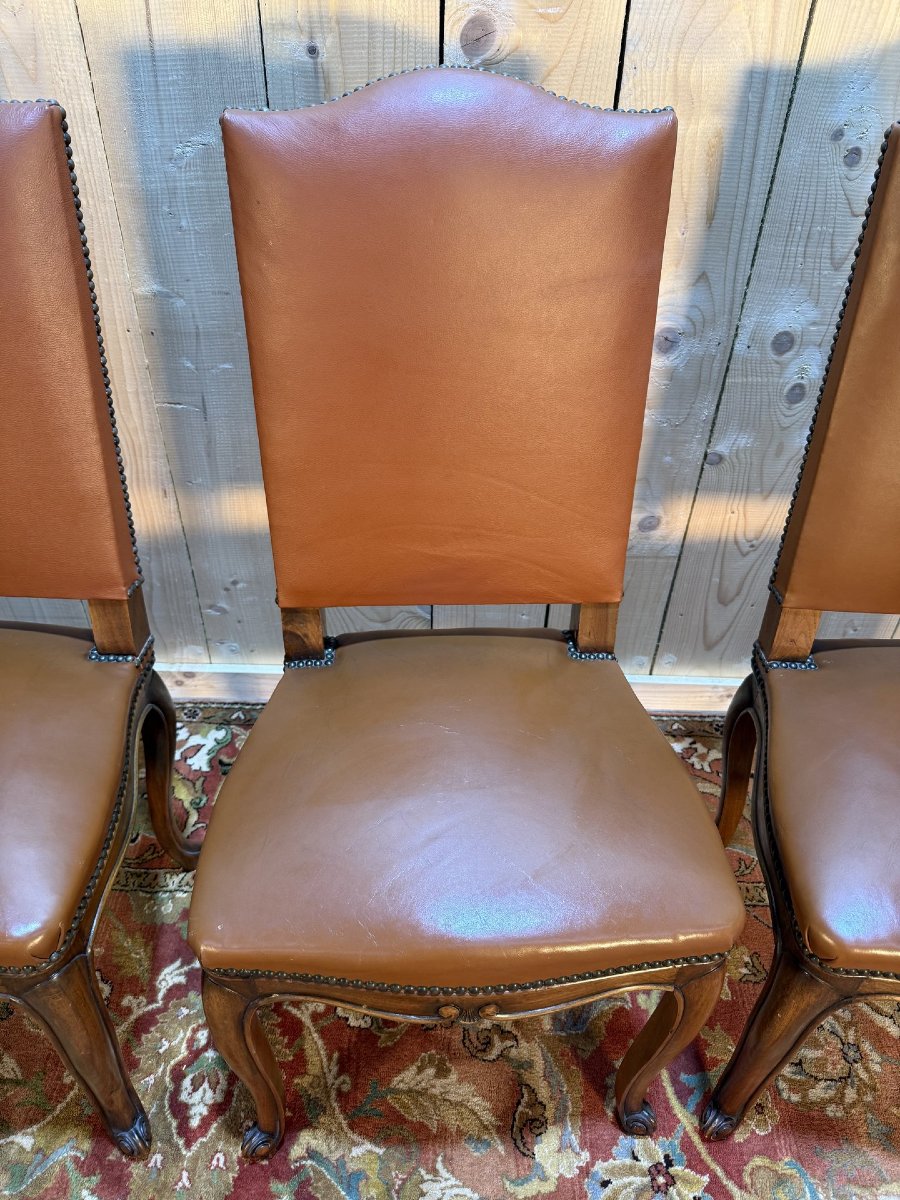 Set Of 4 Louis XV Style Leather Chairs-photo-2