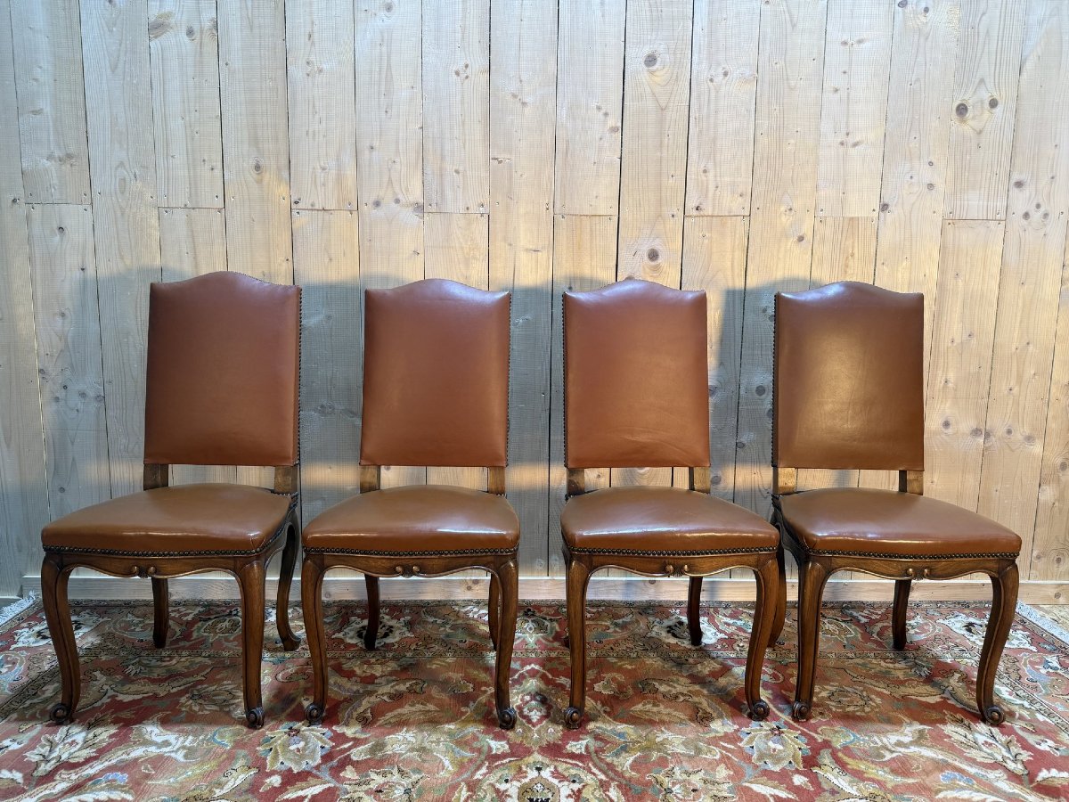 Set Of 4 Louis XV Style Leather Chairs-photo-4