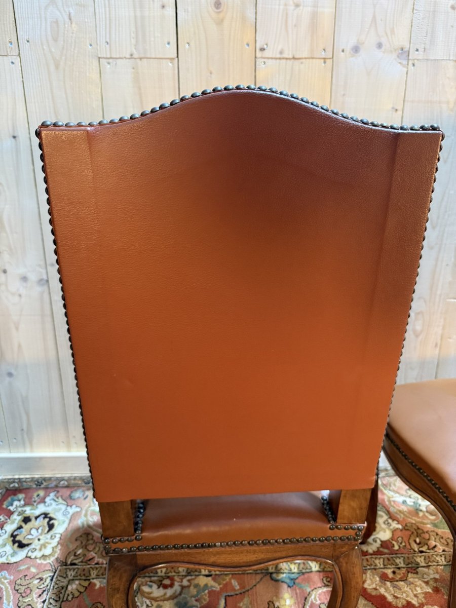 Set Of 4 Louis XV Style Leather Chairs-photo-1