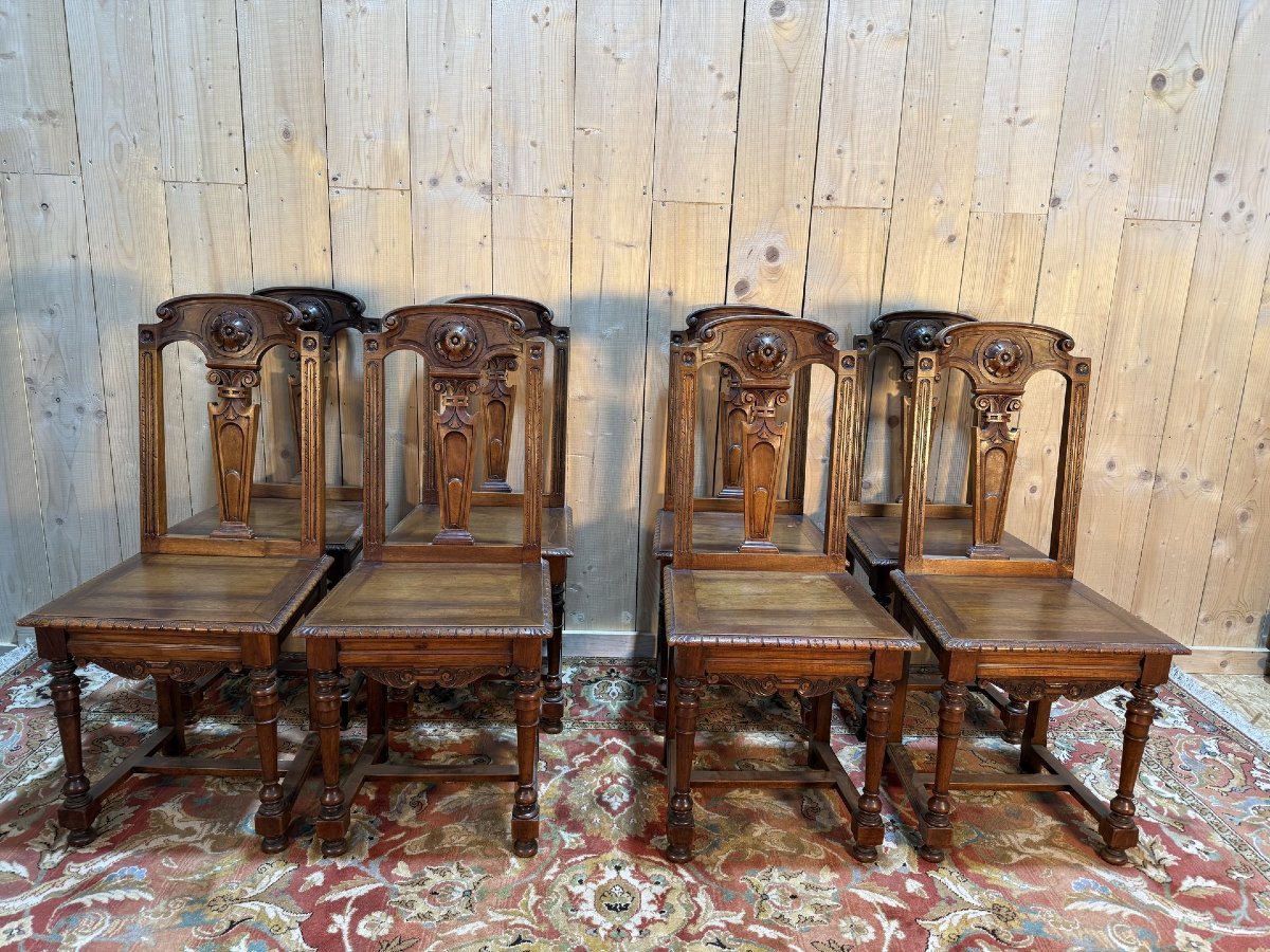 Set Of 8 Neo-renaissance Walnut Chairs-photo-4