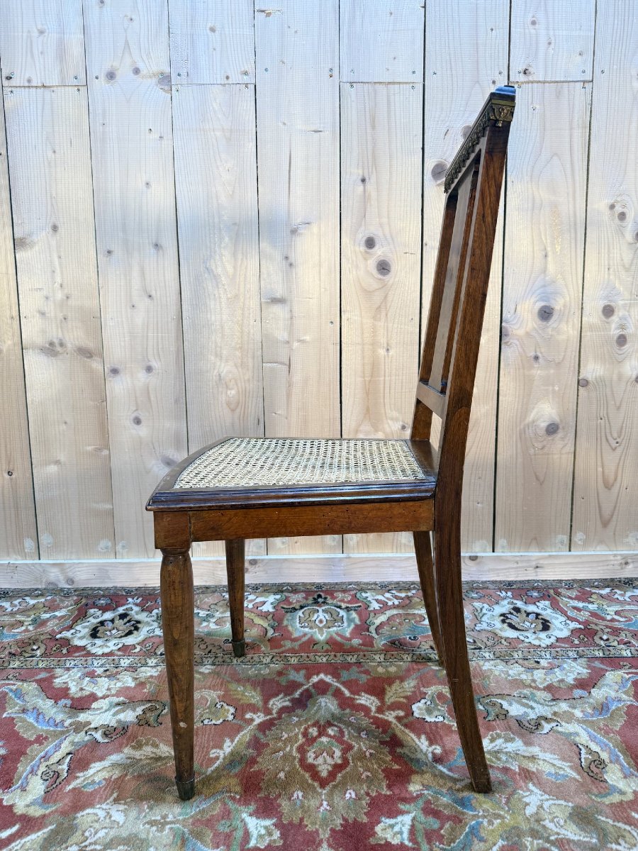 Suite de 6 chaises époque Art Déco en marqueterie et cannage-photo-3