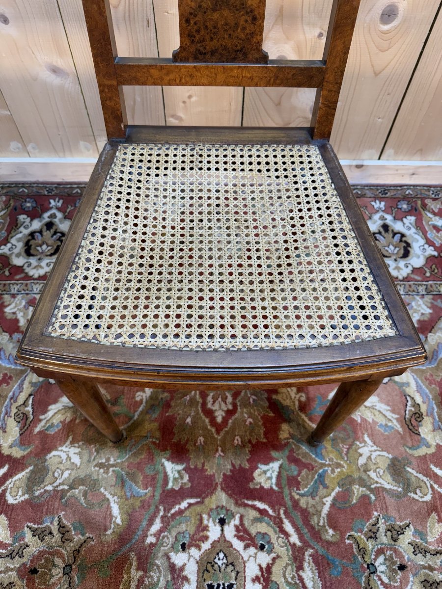 Suite de 6 chaises époque Art Déco en marqueterie et cannage-photo-4