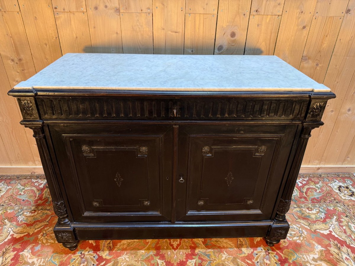 Buffet - Commode époque Napoléon III en bois noirci et marbre-photo-2