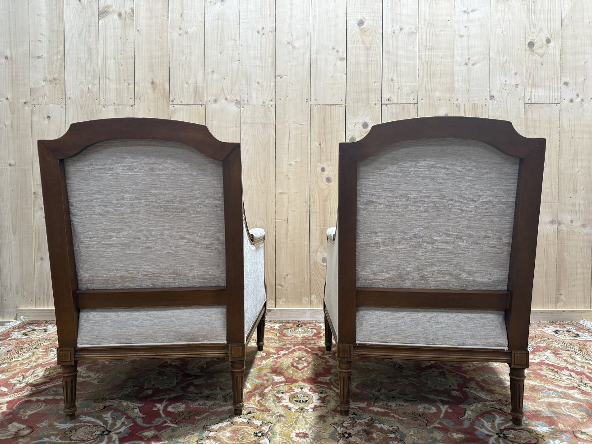 Pair Of Beige Louis XVI Style Armchairs/bergères-photo-2