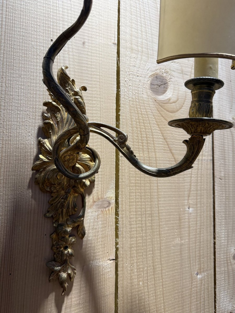 Pair Of Louis XV Style - Rococo Bronze Wall Sconces-photo-3