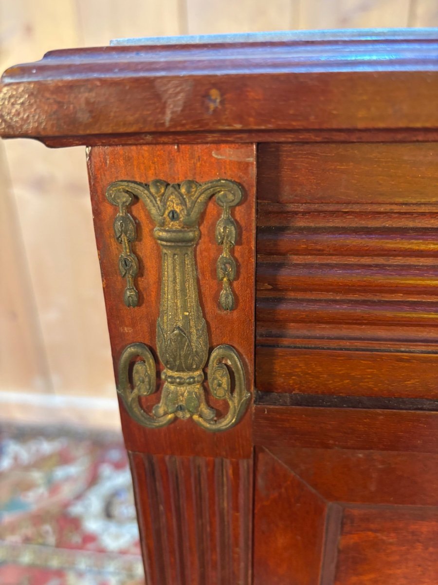 Elegant Antique Louis XVI Style Bedside Table, In Mahogany And Mahogany Veneer,-photo-2