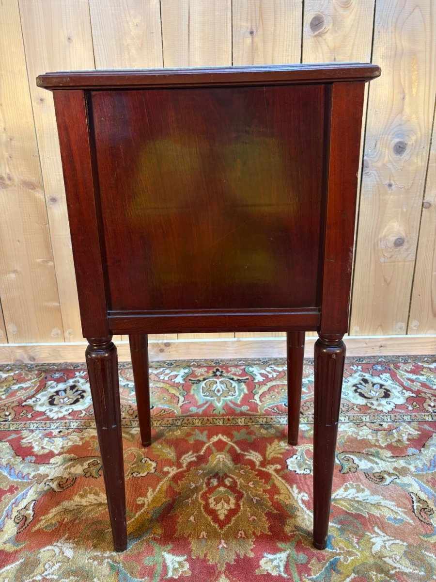 Elegant Antique Louis XVI Style Bedside Table, In Mahogany And Mahogany Veneer,-photo-1