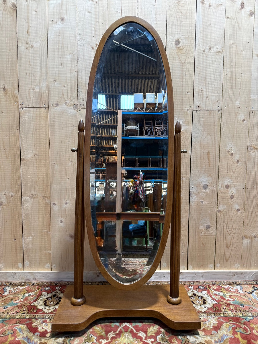 Mirror - Art Deco Cheval Glass With Beveled Glass