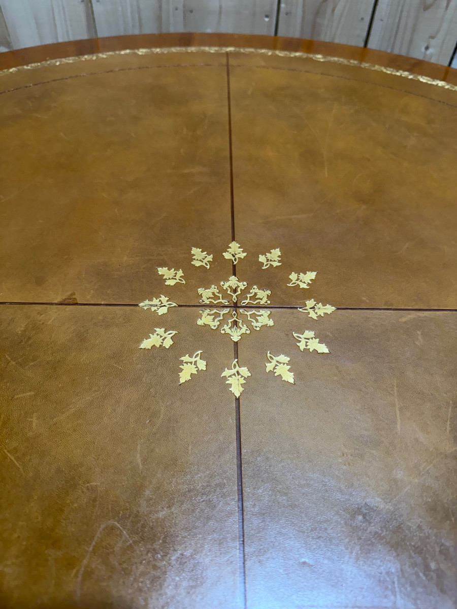 Table à manger ronde de style Louis XVI plateau cuir -photo-3