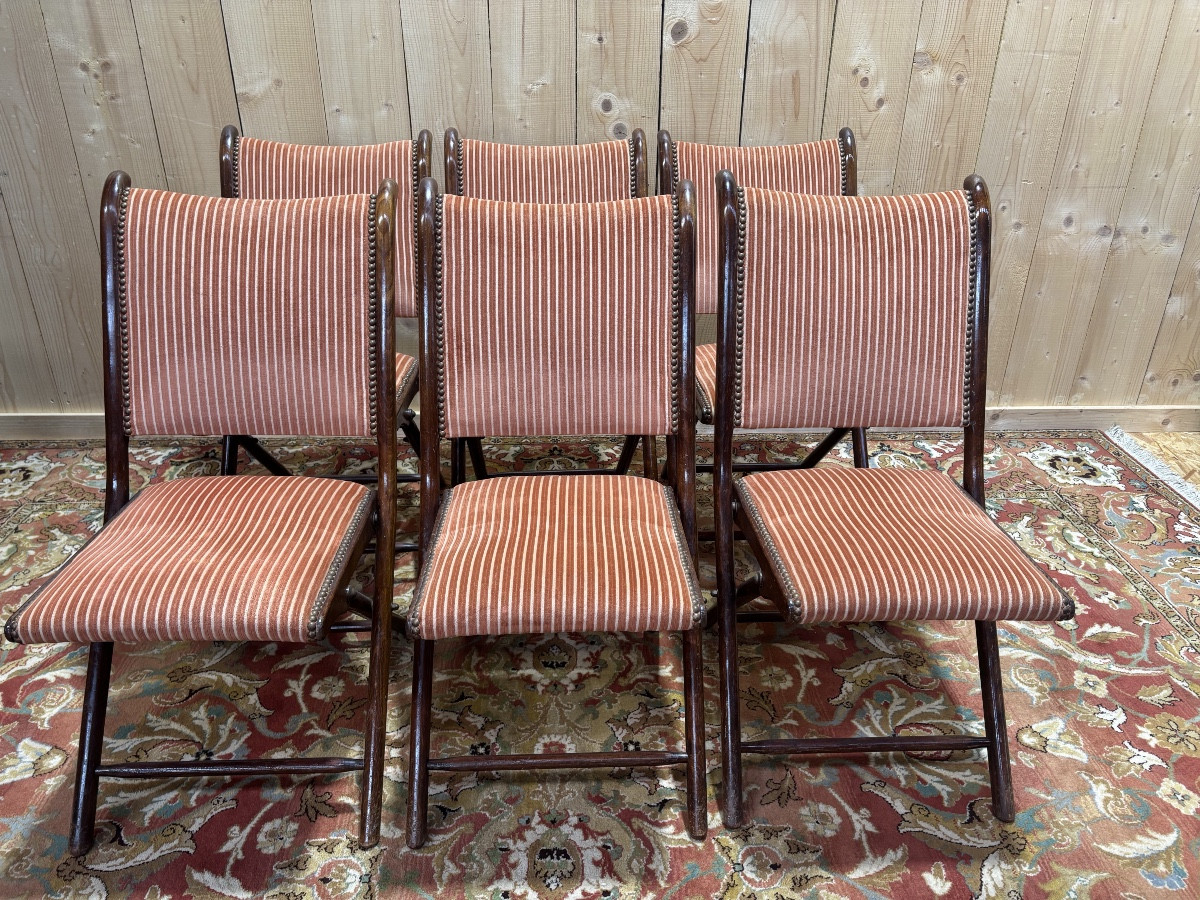 Set Of 6 Folding Mahogany Chairs