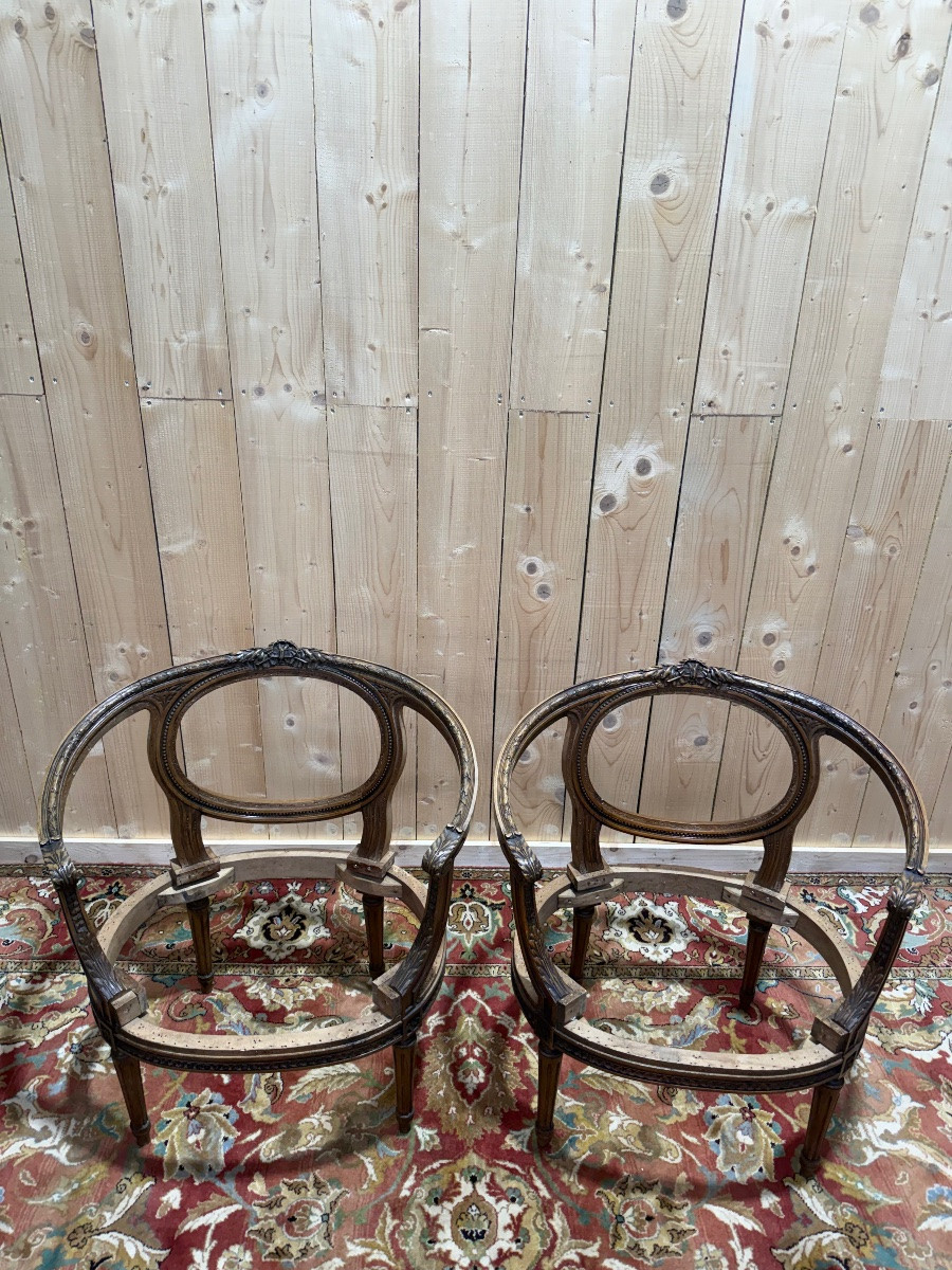 Paire de fauteuils "Marquise" de style Louis XVI-photo-2