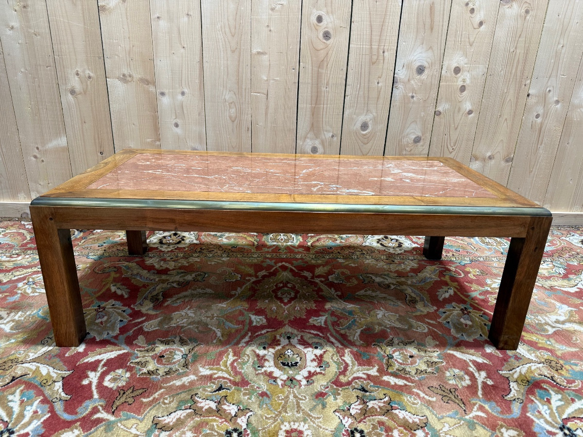 Contemporary Coffee Table In Mahogany And Marble 