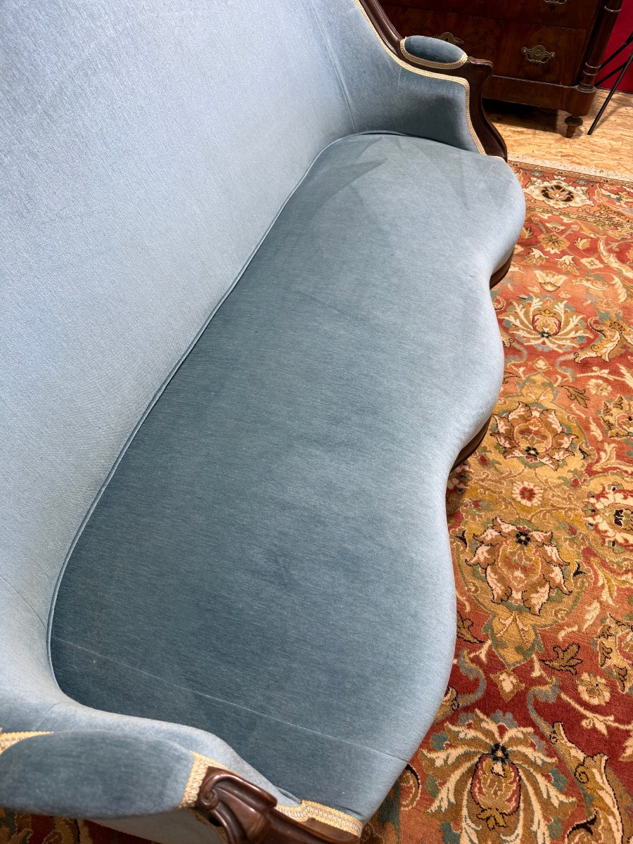 Canapé - Banquette d'époque Louis Philippe velours bleu -photo-4