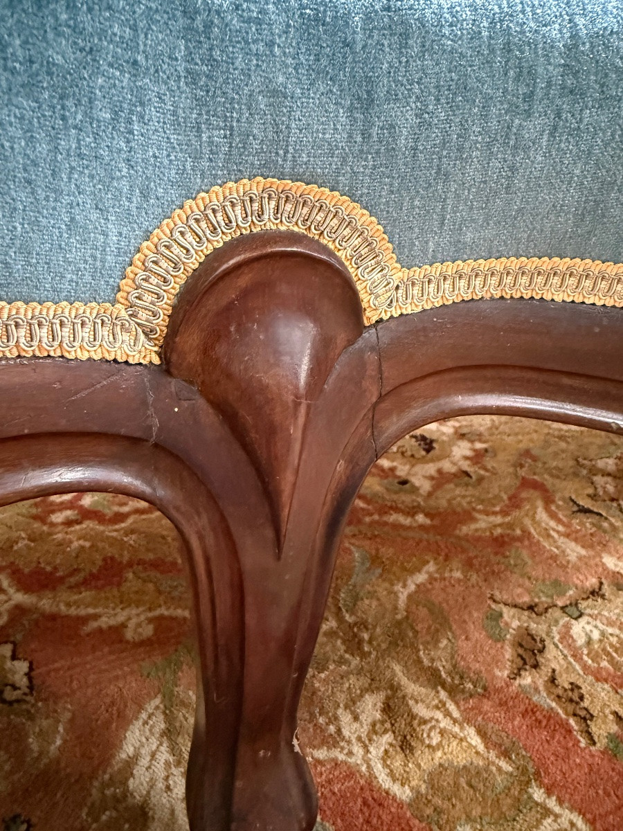 Canapé - Banquette d'époque Louis Philippe velours bleu -photo-3