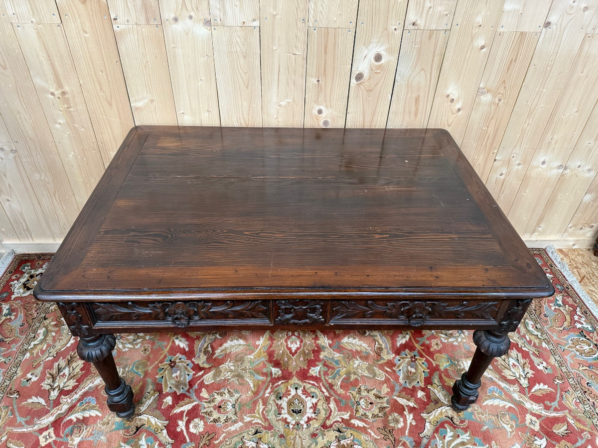 Grande table de milieu de style Louis XIII en sapin -photo-2