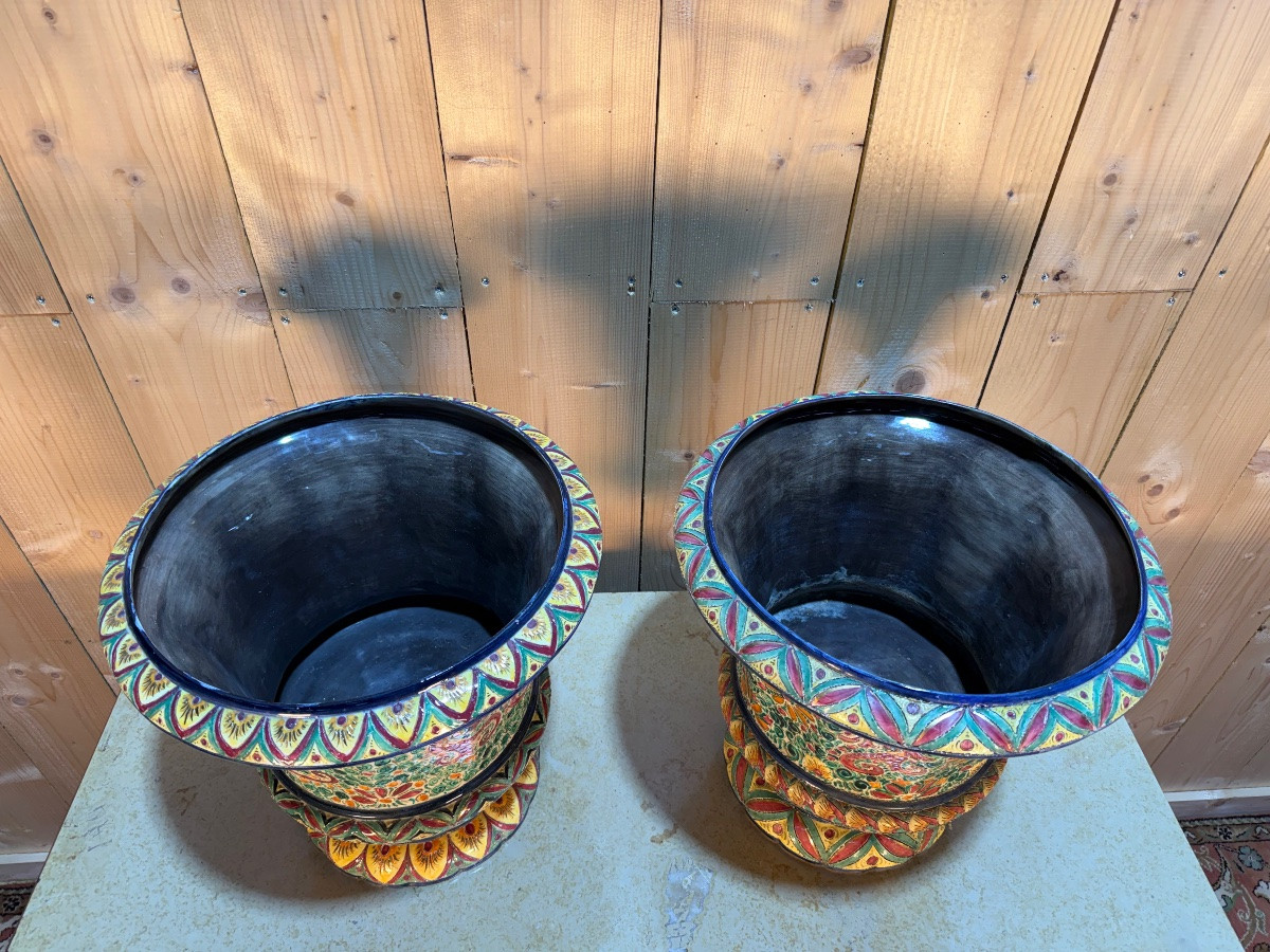 Paire de cache-pots  en faïence de Desvres  Masse  Frère-photo-2