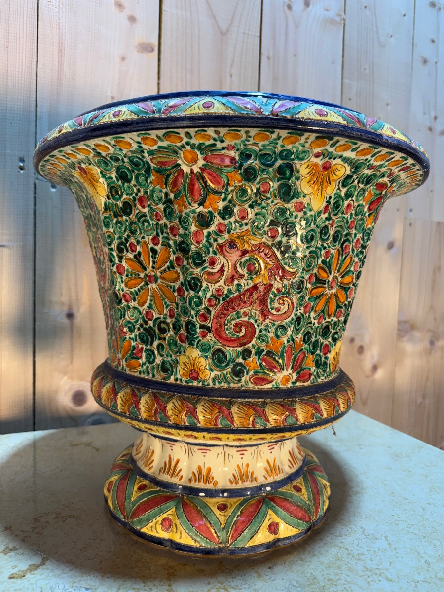 Paire de cache-pots  en faïence de Desvres  Masse  Frère-photo-3