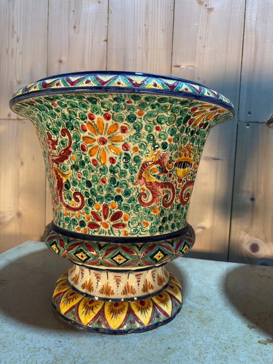 Paire de cache-pots  en faïence de Desvres  Masse  Frère-photo-4