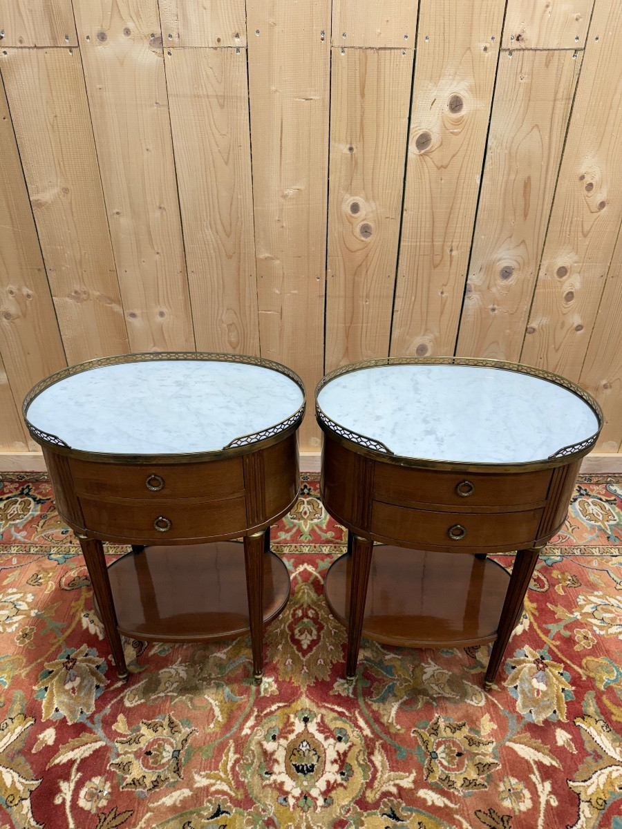 Pair Of Oval Louis XVI Style Bedside Tables -photo-2