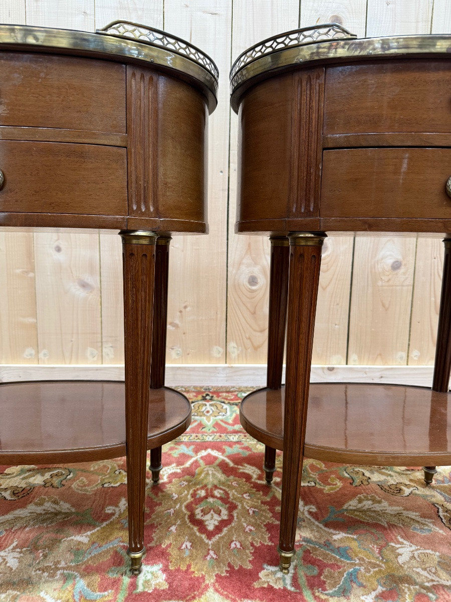Pair Of Oval Louis XVI Style Bedside Tables -photo-3