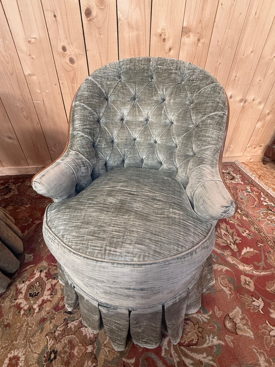 Paire de fauteuils - chauffeuses crapaud Napoléon III-photo-2