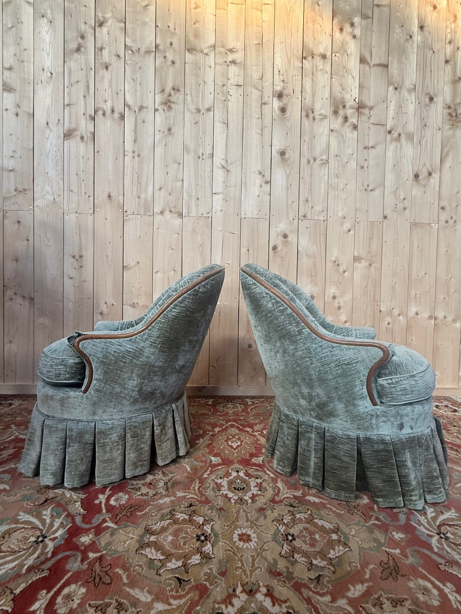Paire de fauteuils - chauffeuses crapaud Napoléon III-photo-1