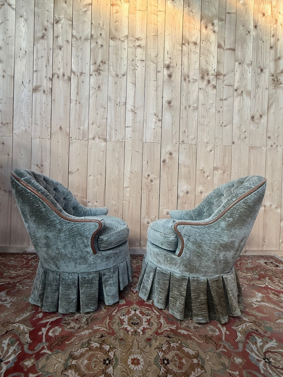 Paire de fauteuils - chauffeuses crapaud Napoléon III-photo-3