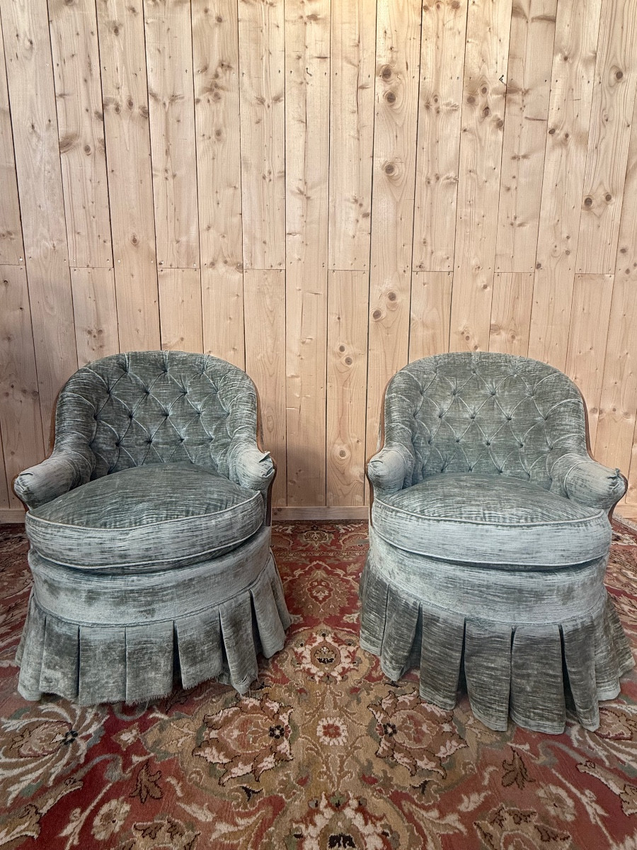 Paire de fauteuils - chauffeuses crapaud Napoléon III