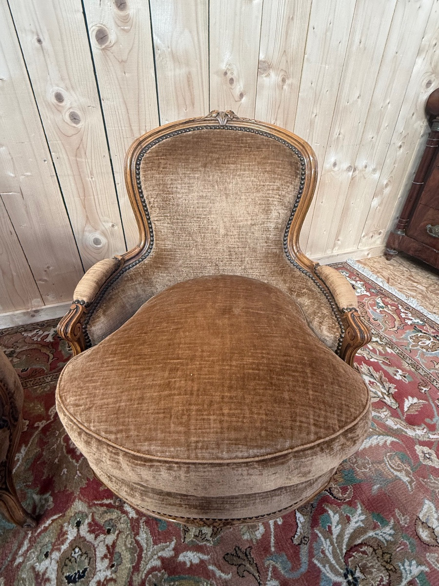 Paire de fauteuils - bergères style Louis XV-photo-2