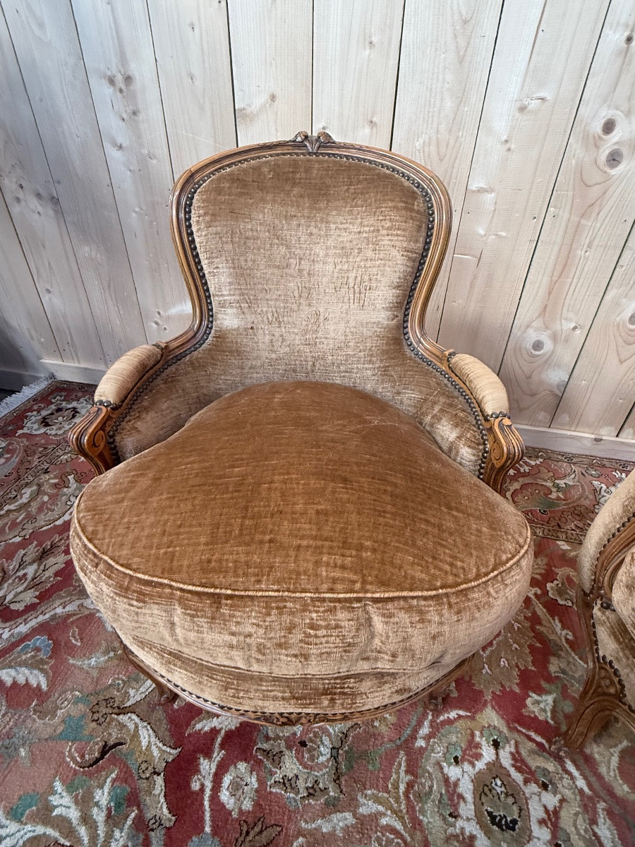 Paire de fauteuils - bergères style Louis XV-photo-3