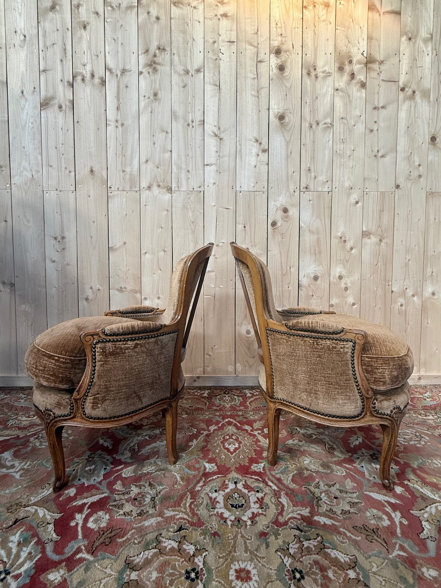 Paire de fauteuils - bergères style Louis XV-photo-1