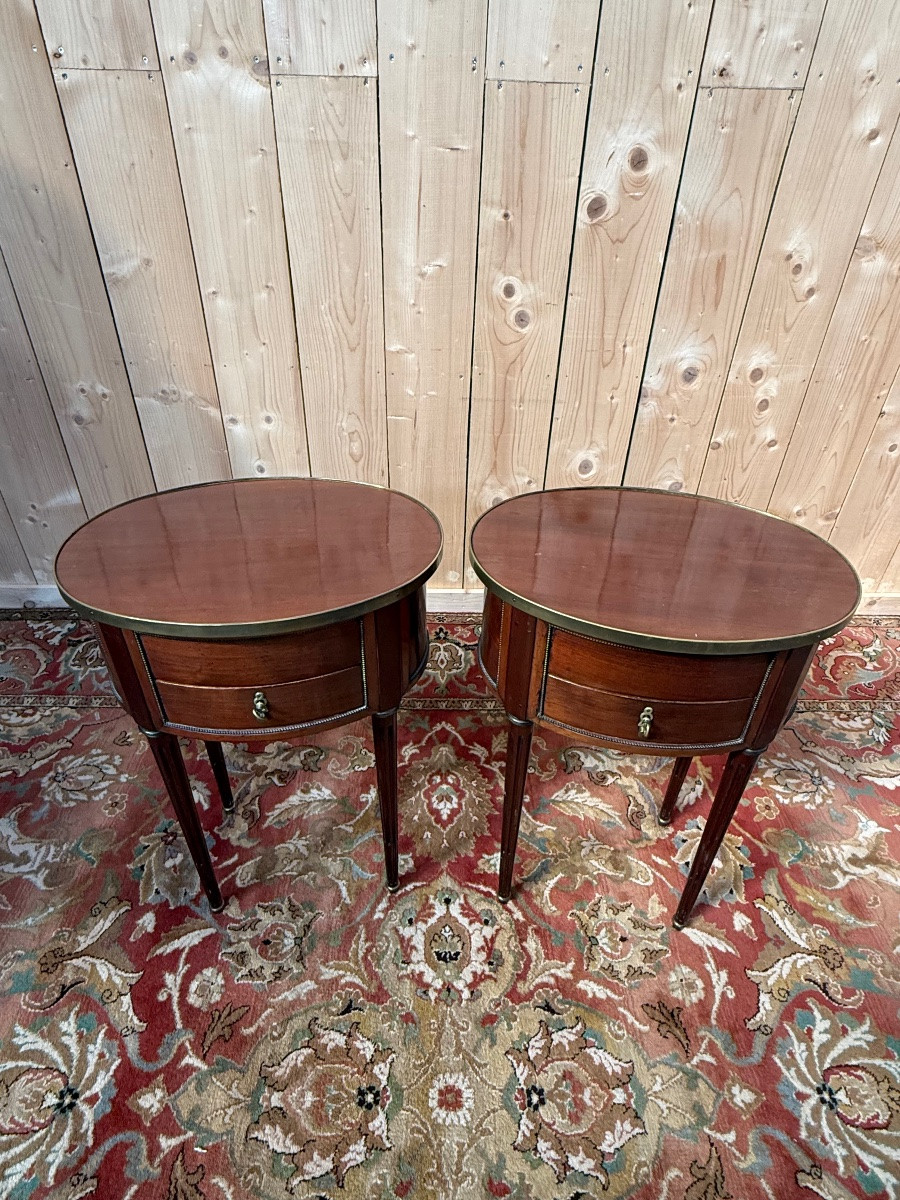 Pair Of Oval Louis XVI Style Bedside Tables-photo-2