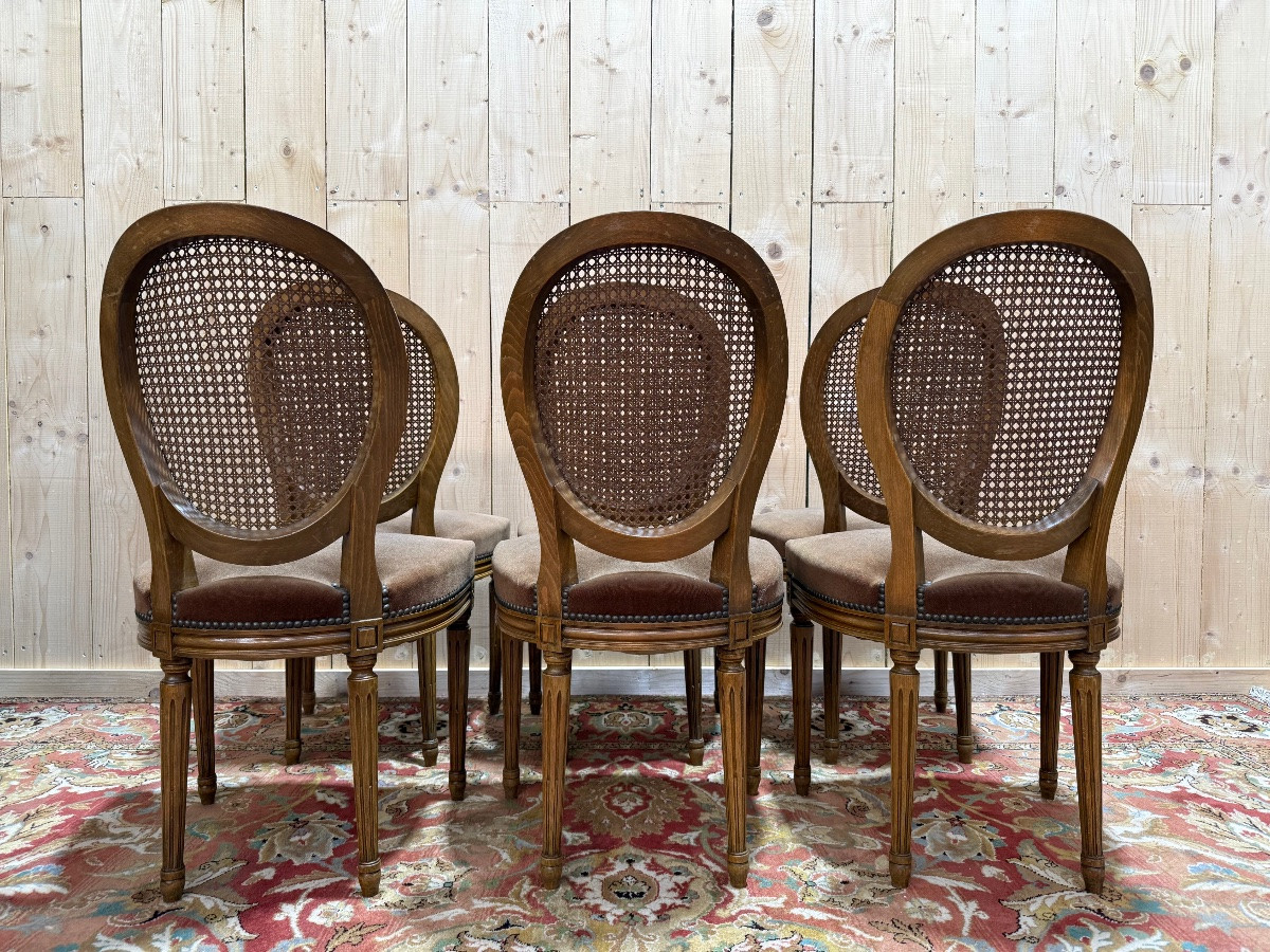 Set Of 6 Louis XVI Style Medallion Chairs-photo-3