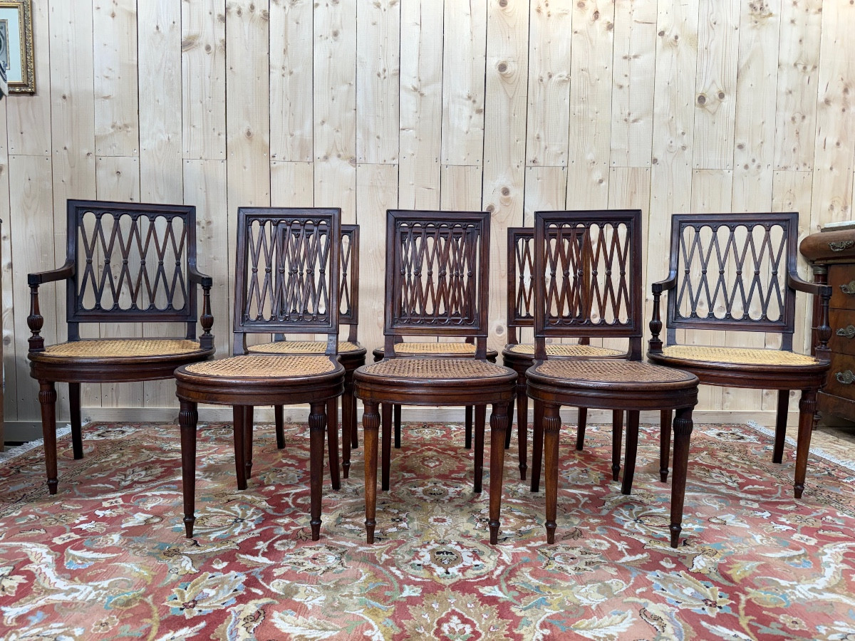 Set Of 6 Chairs And Two Cane Armchairs In The Louis XVI Style