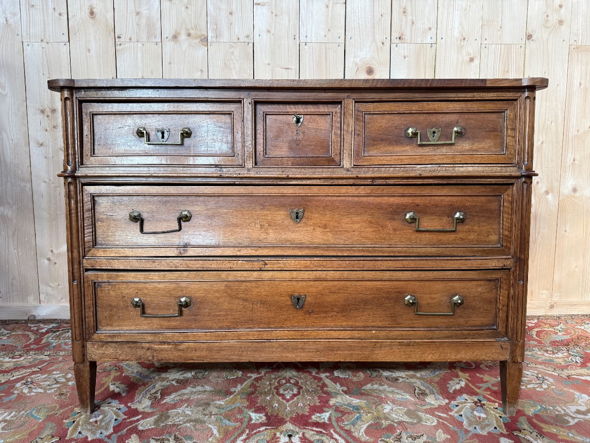 Louis XVI Period Chest Of Drawers In Solid Walnut 