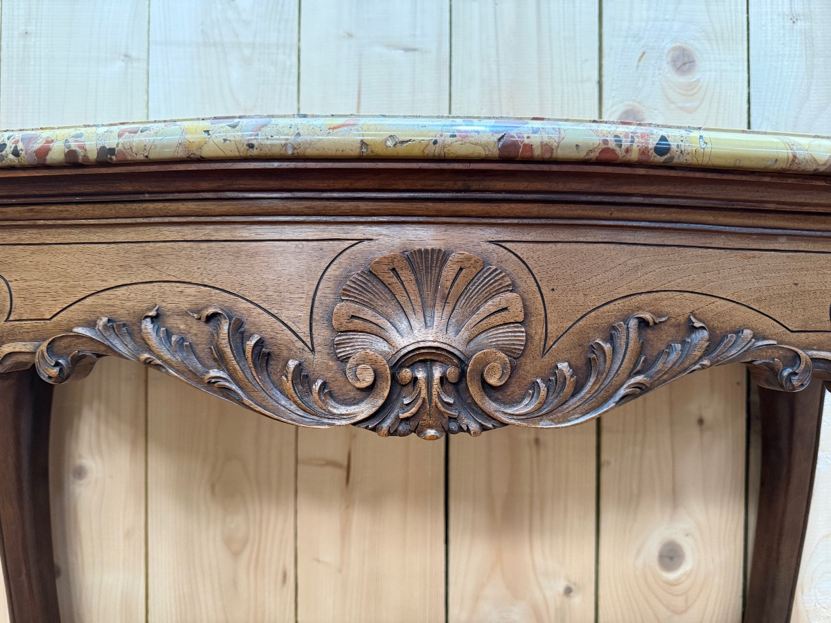 Louis XV Style Console In Carved Walnut And Marble -photo-2