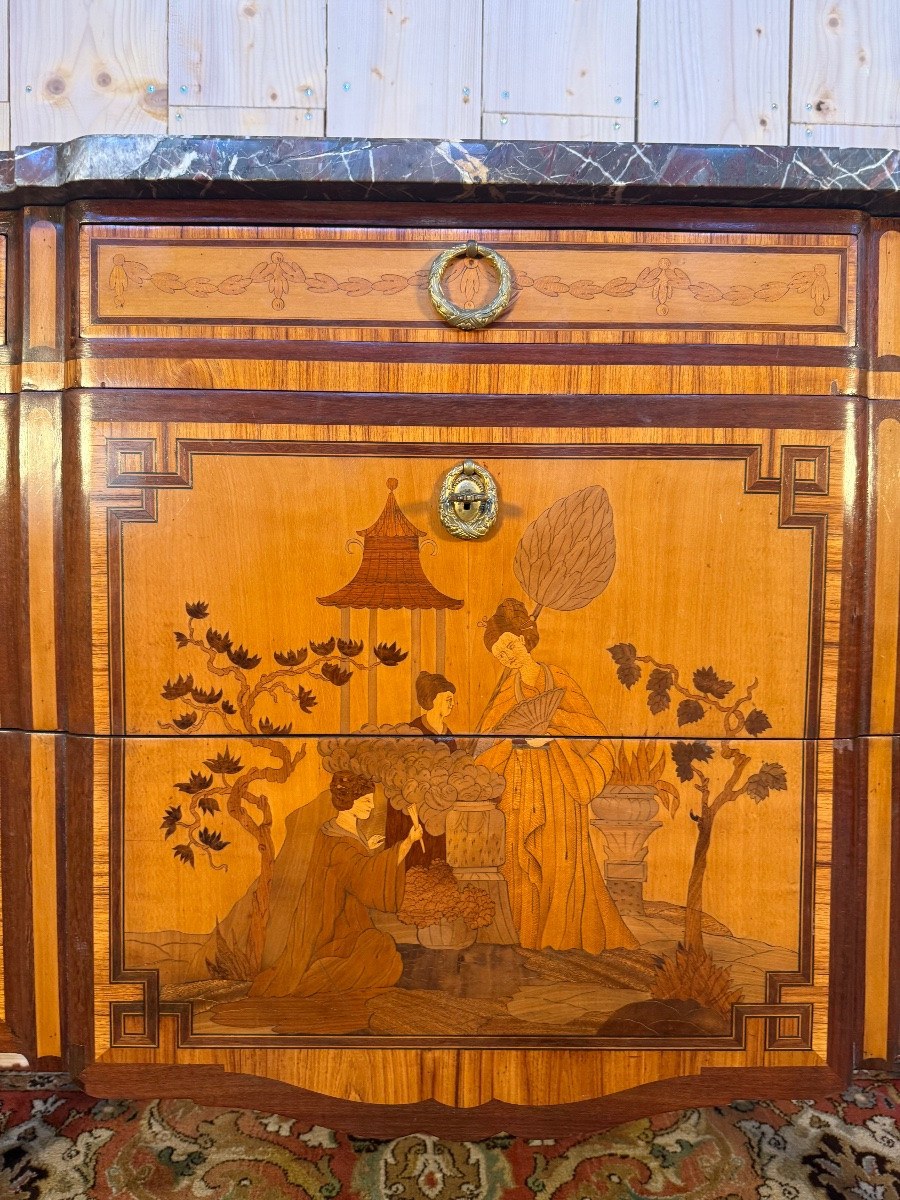 Transition Style Commode In Chinoiserie Marquetry -photo-3