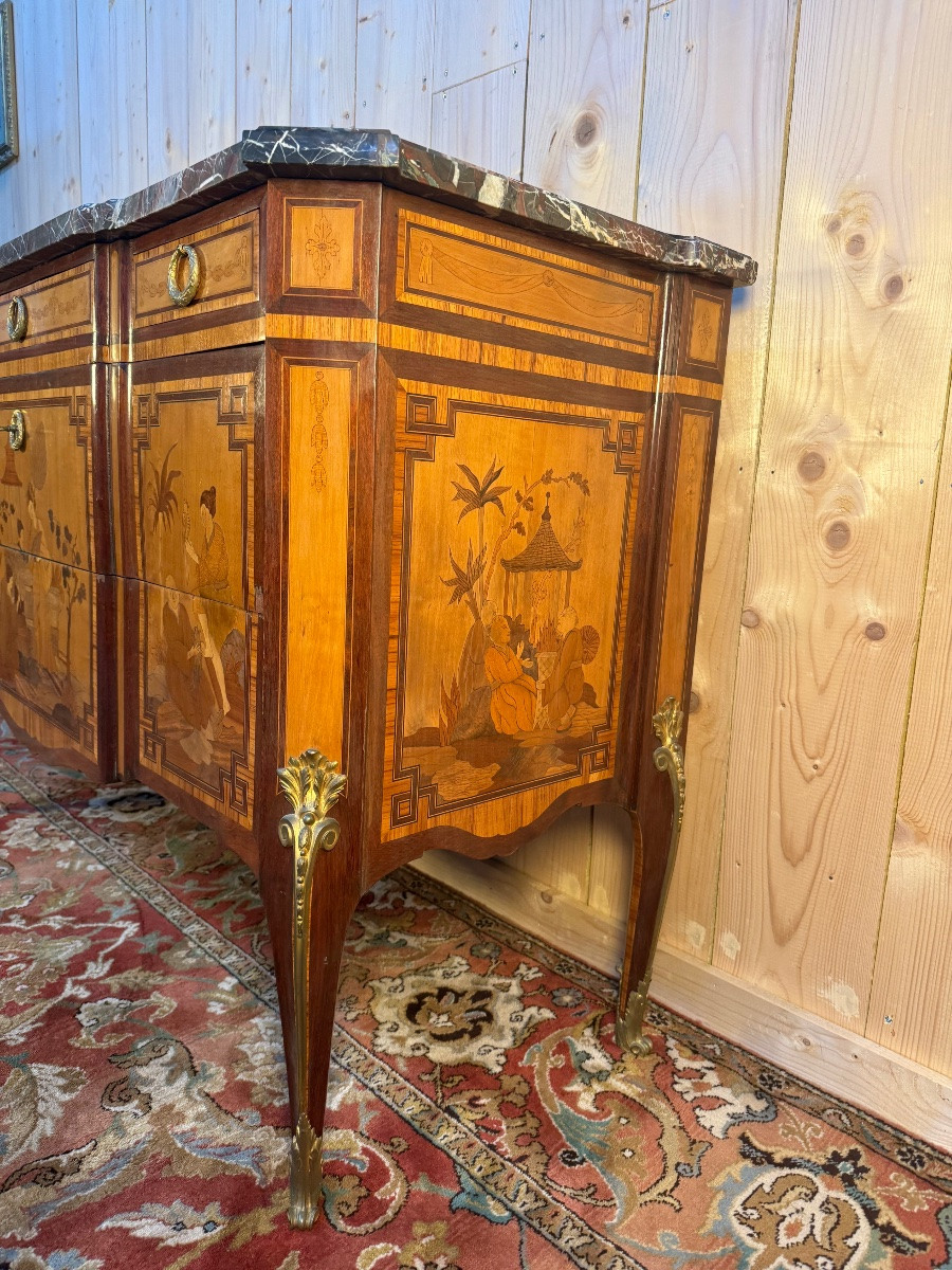 Transition Style Commode In Chinoiserie Marquetry -photo-3